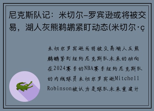 尼克斯队记：米切尔-罗宾逊或将被交易，湖人灰熊鹈鹕紧盯动态(米切尔·罗宾逊潜力)